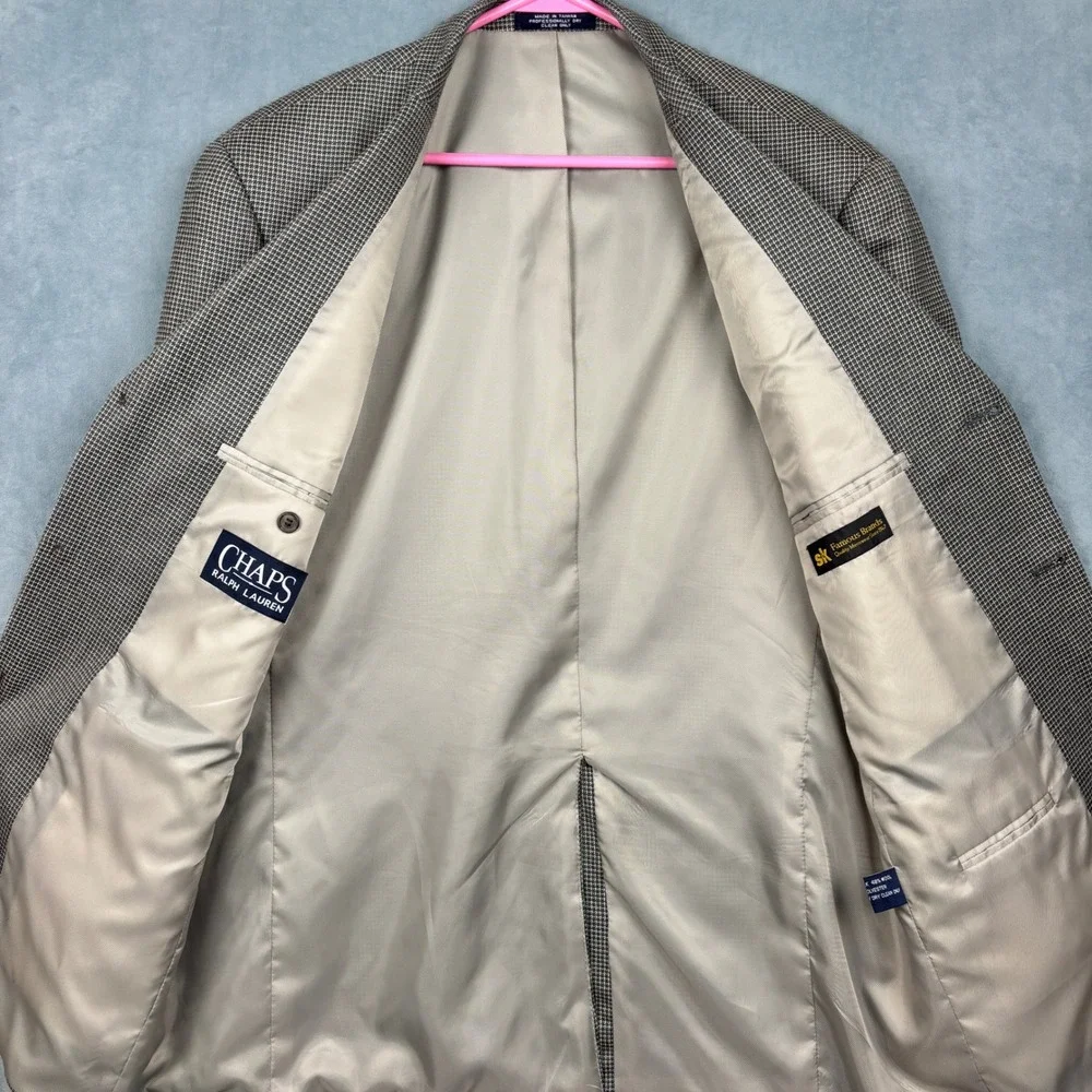 Chaps Ralph Lauren Silk Wool Houndstooth Sport Coat Blazer 42R Brown Tan